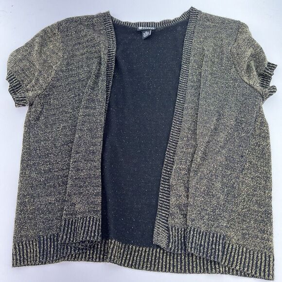 Maggie Barnes Black Metallic Gold Open Short Sleeve Cardigan Size 3X - Picture 1 of 3